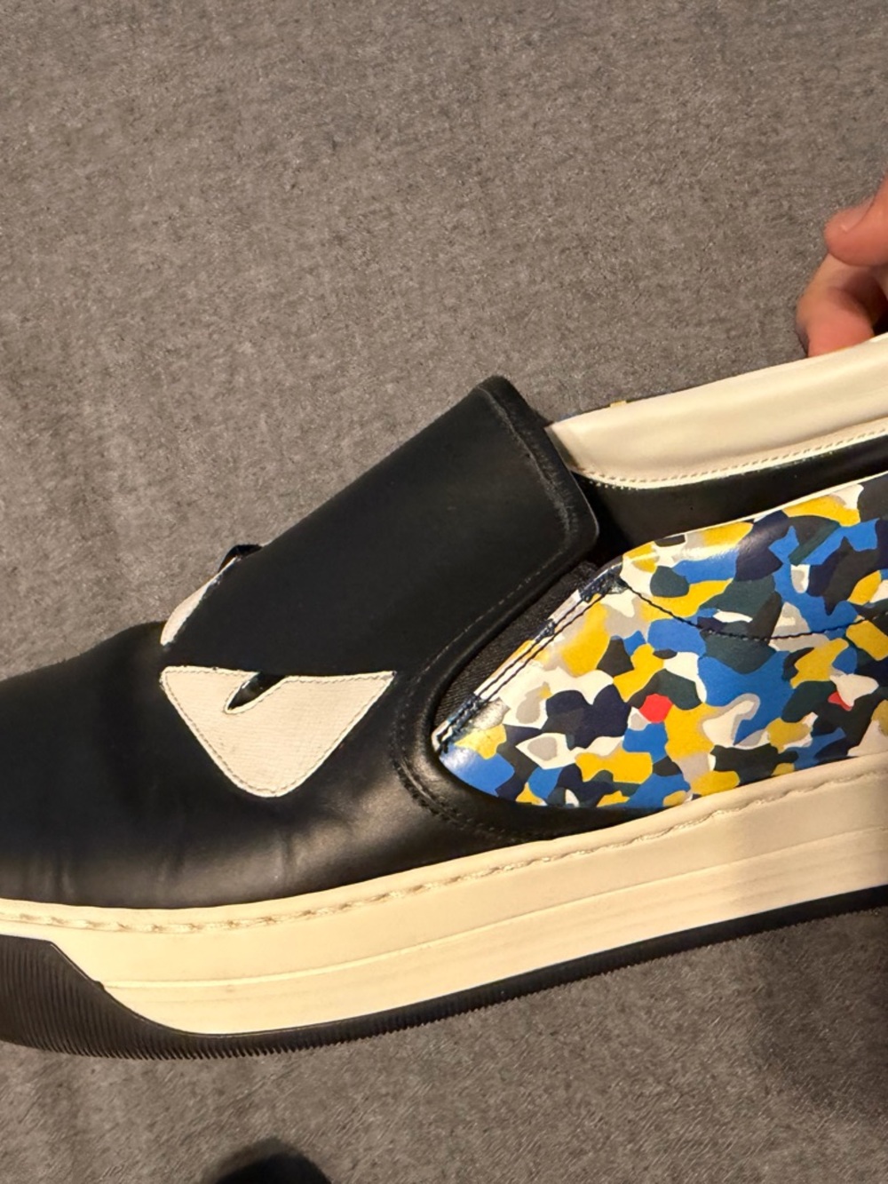 Fendi Leather Slip-On Sneakers with Multicolor Camouflage Accents - Picture 4 of 15